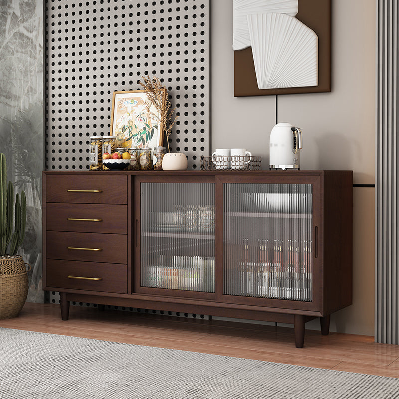 Two Doors Four Drawers Sideboard Brown 32-inch Height Buffet Table for Living Room