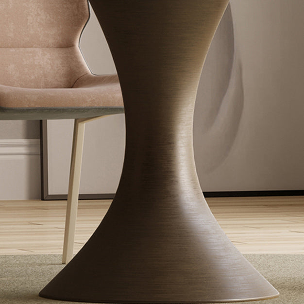 Sintered Stone Top Dining Table without Turntable Luxury Round Table with Metal Pedestal
