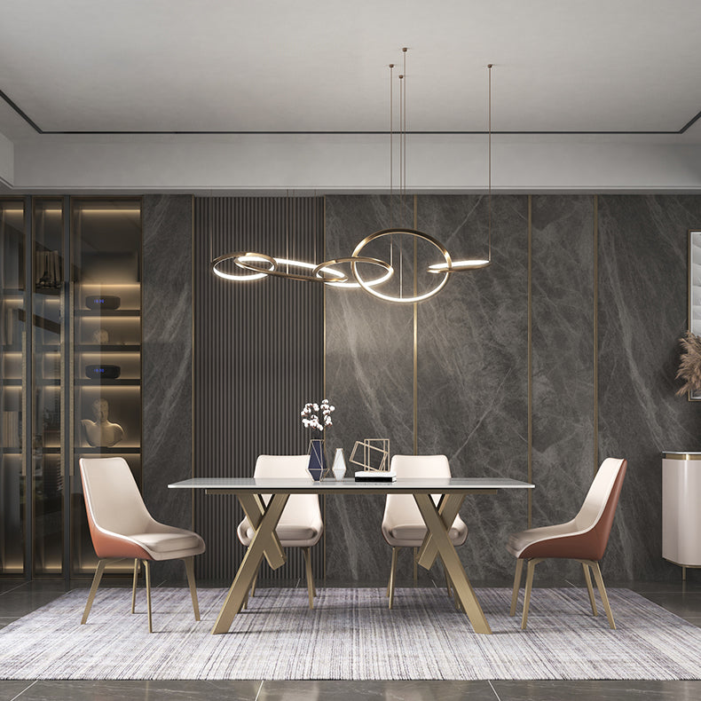 Luxury Sintered Stone Top Table Rectangle Table with Gold Metal Base and 4 Legs