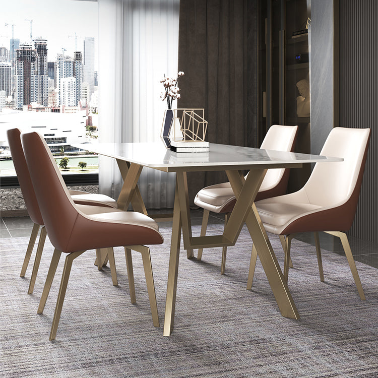 Luxury Sintered Stone Top Table Rectangle Table with Gold Metal Base and 4 Legs