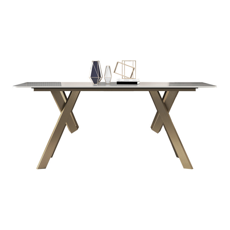 Luxury Sintered Stone Top Table Rectangle Table with Gold Metal Base and 4 Legs