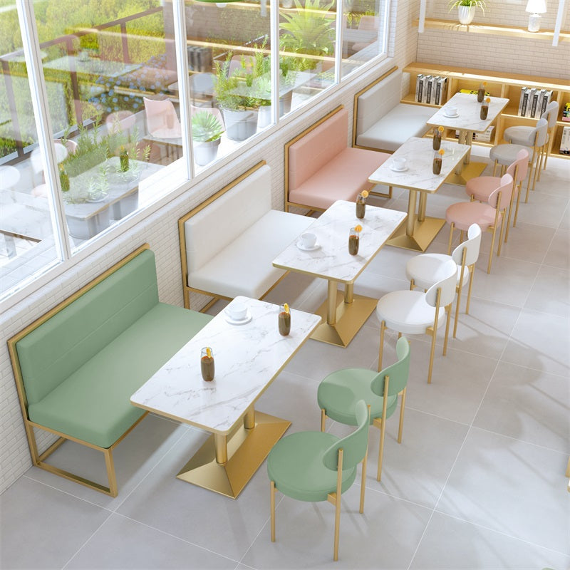 Industrial Wooden White Table for Restaurant Dining Table with Metal Base in Gold