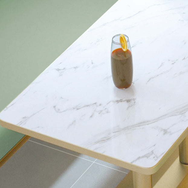 Industrial Wooden White Table for Restaurant Dining Table with Metal Base in Gold