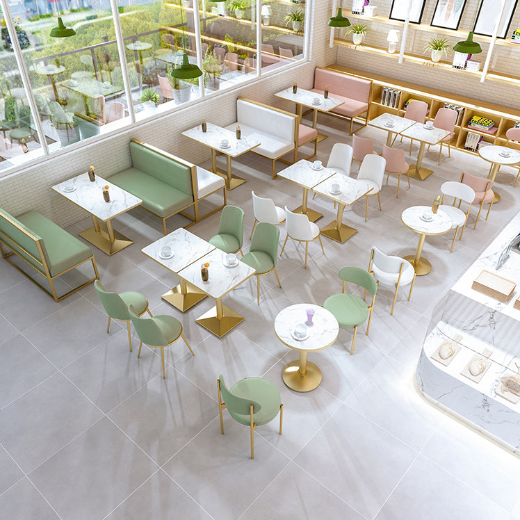 Industrial Wooden White Table for Restaurant Dining Table with Metal Base in Gold
