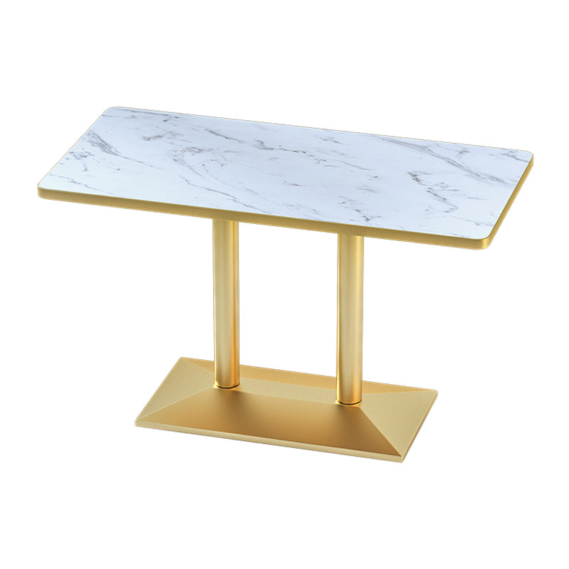 Industrial Wooden White Table for Restaurant Dining Table with Metal Base in Gold