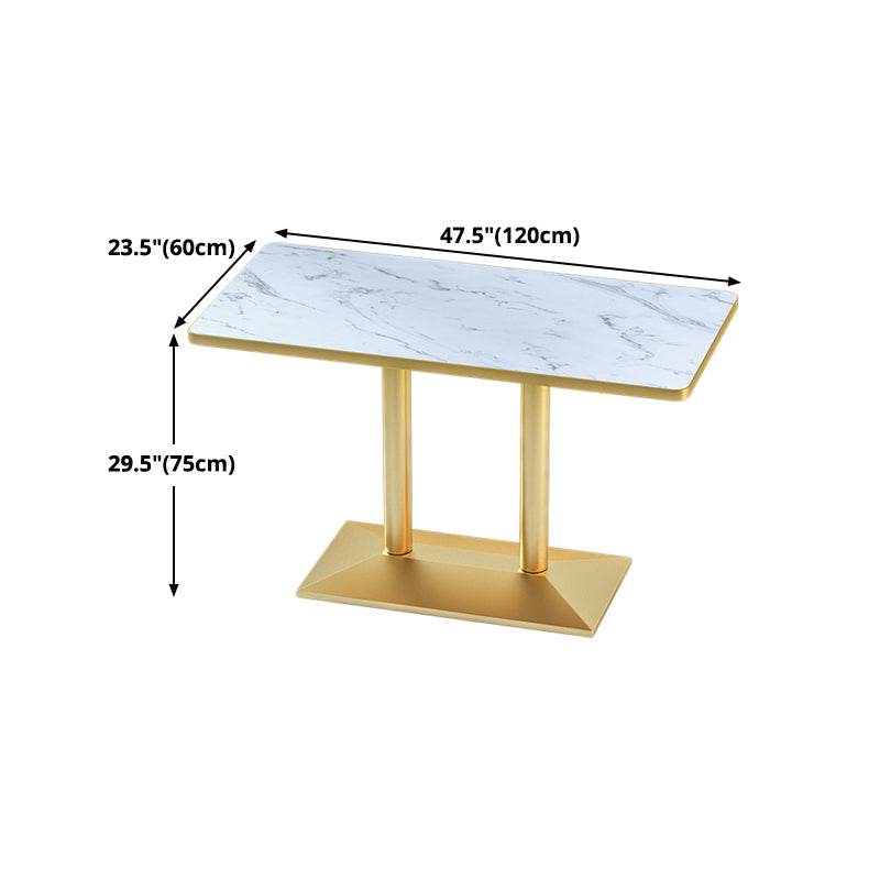 Industrial Wooden White Table for Restaurant Dining Table with Metal Base in Gold