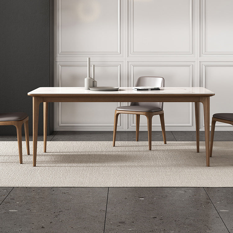 Rectangle Vintage Dining Table White Tone Fixed Table with Sintered Stone Top