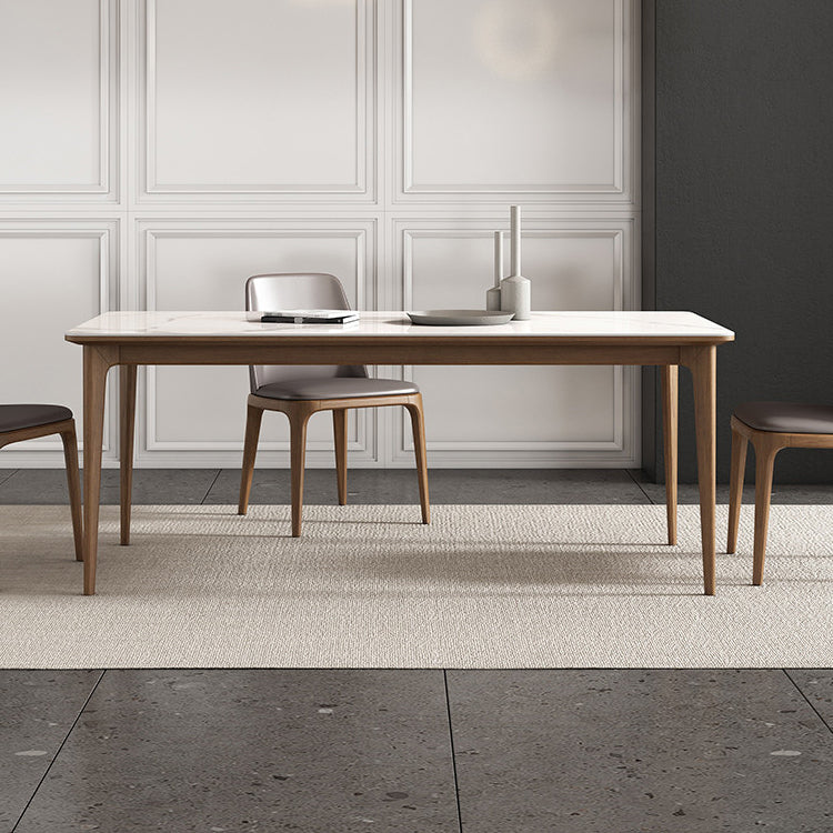 Rectangle Vintage Dining Table White Tone Fixed Table with Sintered Stone Top
