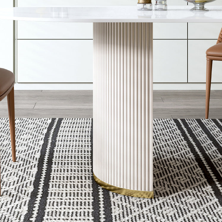 Glam Oval Standard Dining Table White Sintered Stone Dining Table for Kitchen