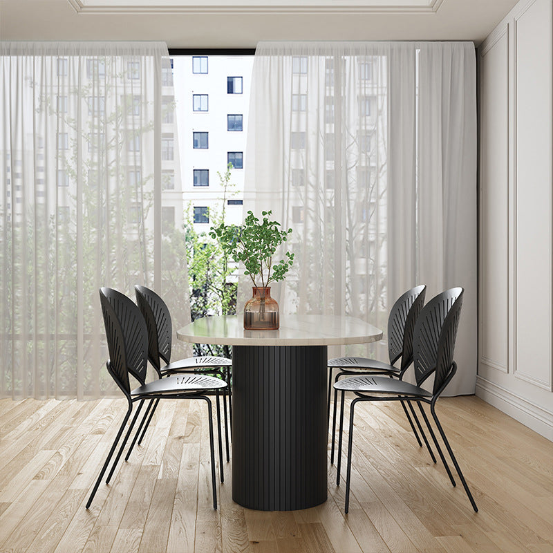 Modern Style Dining Table 55"L Double Pedestal Dining Table with Black Base