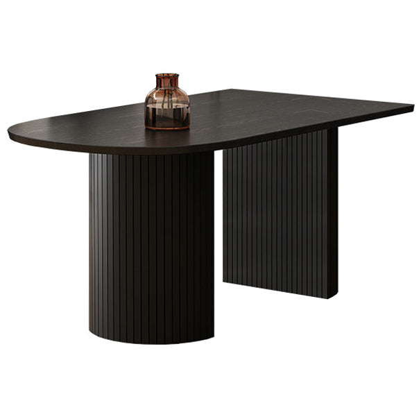 Modern Style Dining Table 55"L Double Pedestal Dining Table with Black Base