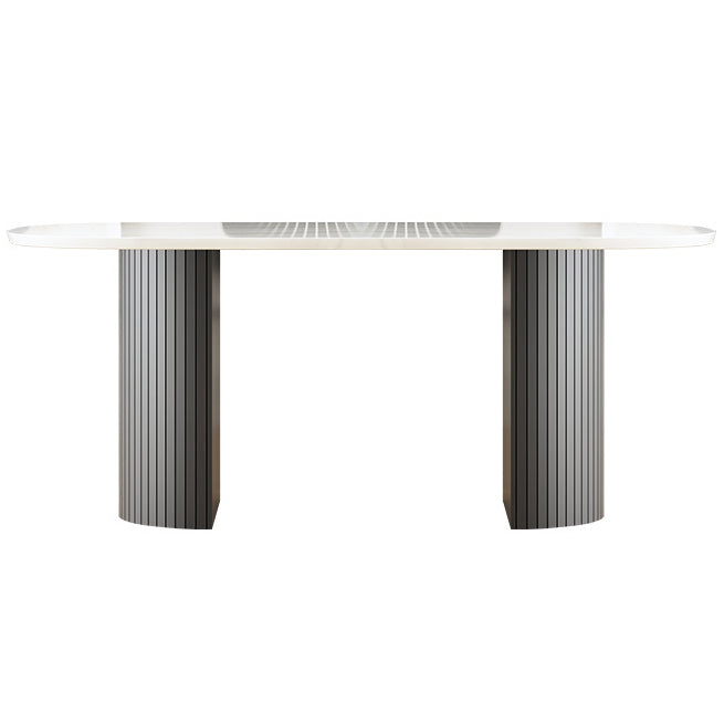 Modern Style Dining Table 55"L Double Pedestal Dining Table with Black Base