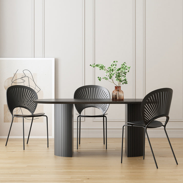 Modern Style Dining Table 55"L Double Pedestal Dining Table with Black Base