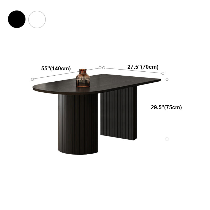 Modern Style Dining Table 55"L Double Pedestal Dining Table with Black Base