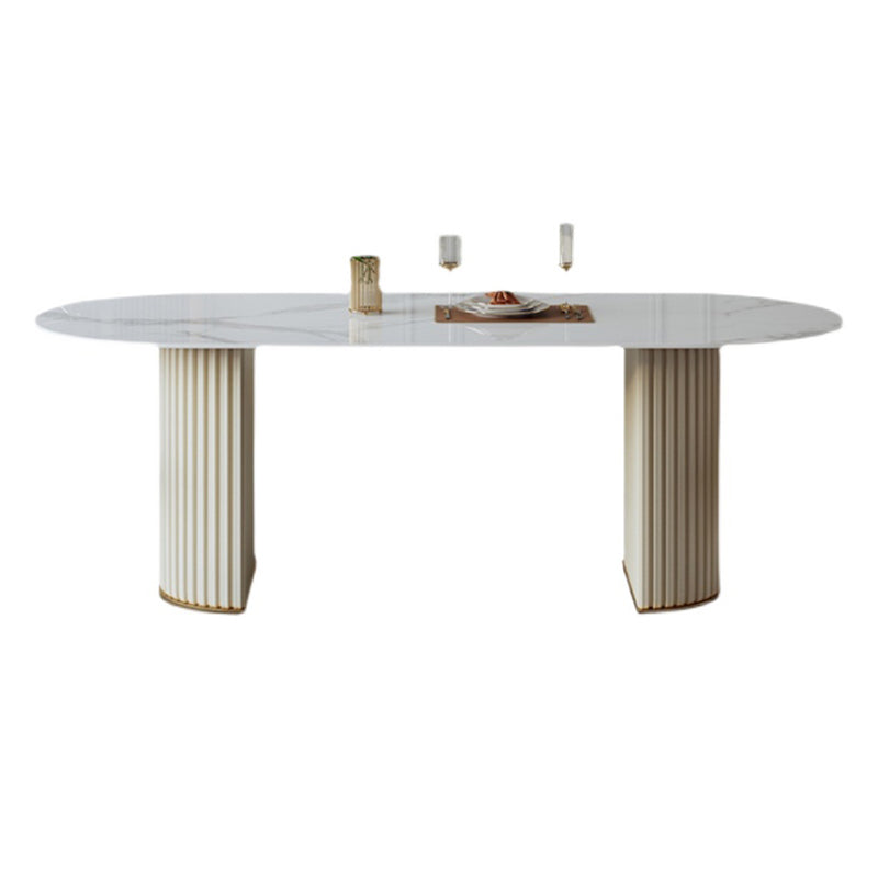 Oval Shape Luxury Dining Table White Tone Fixed Table with Sintered Stone