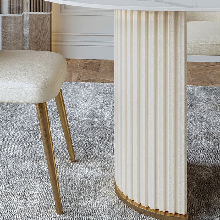 Oval Shape Luxury Dining Table White Tone Fixed Table with Sintered Stone