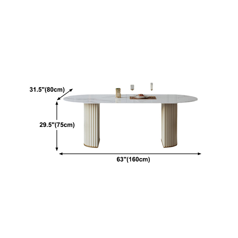 Oval Shape Luxury Dining Table White Tone Fixed Table with Sintered Stone