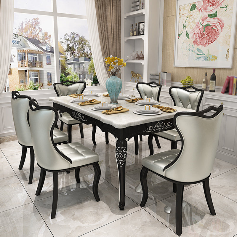 Rectangle White Dining Table Victorian Stone Table with 4 Legs