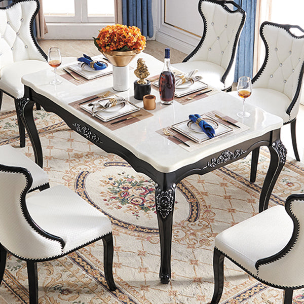 Rectangle White Dining Table Victorian Stone Table with 4 Legs