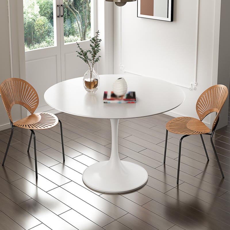 White Modern Round Dining Table Sintered Stone Top Tulip Base Table