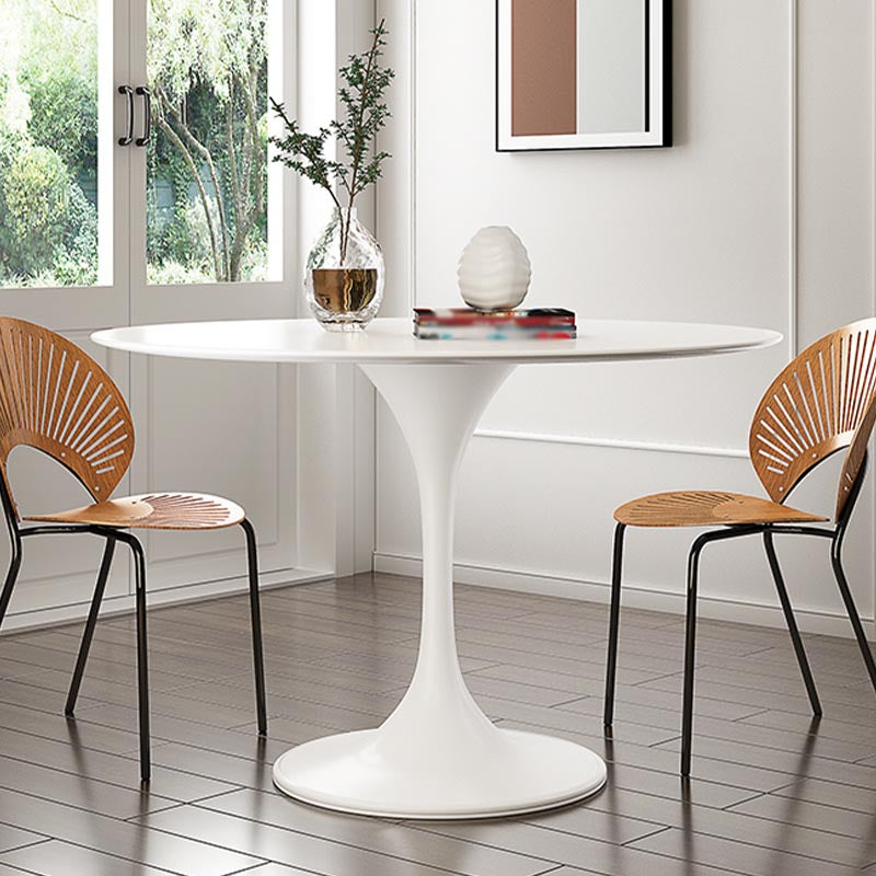 White Modern Round Dining Table Sintered Stone Top Tulip Base Table