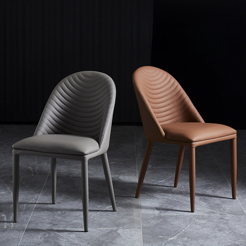 Leather Contemporary Indoor-Outdoor Dining Chair Solid Back Side Chair