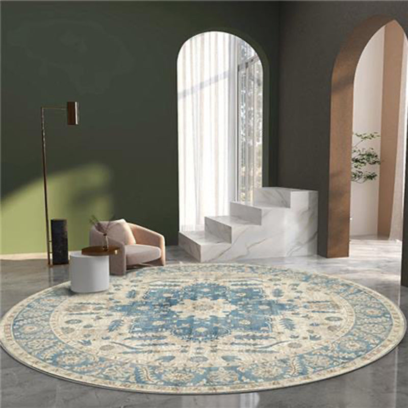 Round Medallion Print Rug Retro Polyester Carpet Stain Resistant Area Rug for Living Room
