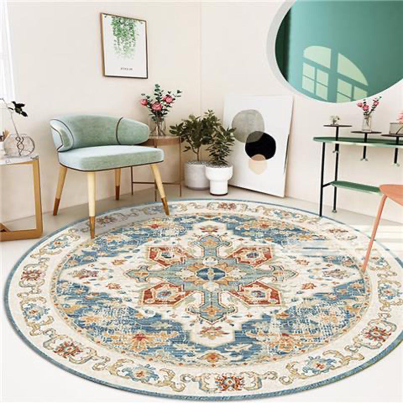 Round Medallion Print Rug Retro Polyester Carpet Stain Resistant Area Rug for Living Room