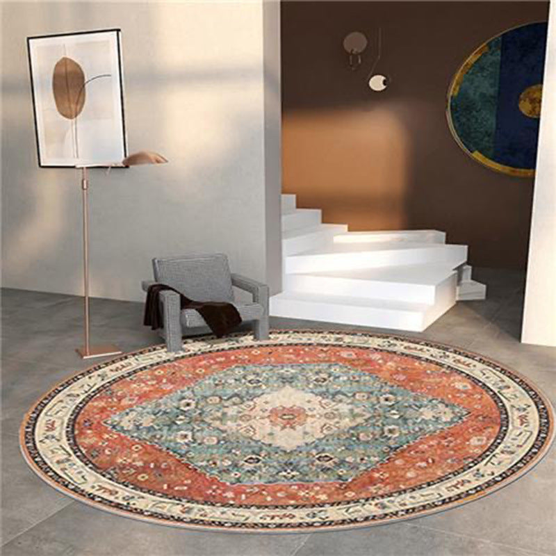 Round Medallion Print Rug Retro Polyester Carpet Stain Resistant Area Rug for Living Room