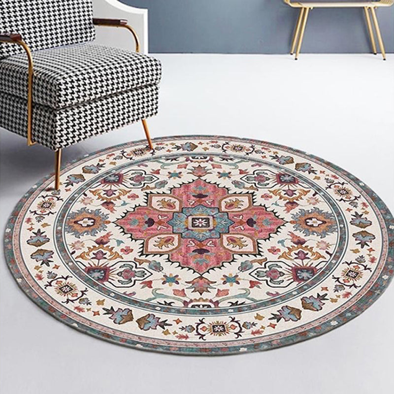 Round Medallion Print Rug Retro Polyester Carpet Stain Resistant Area Rug for Living Room