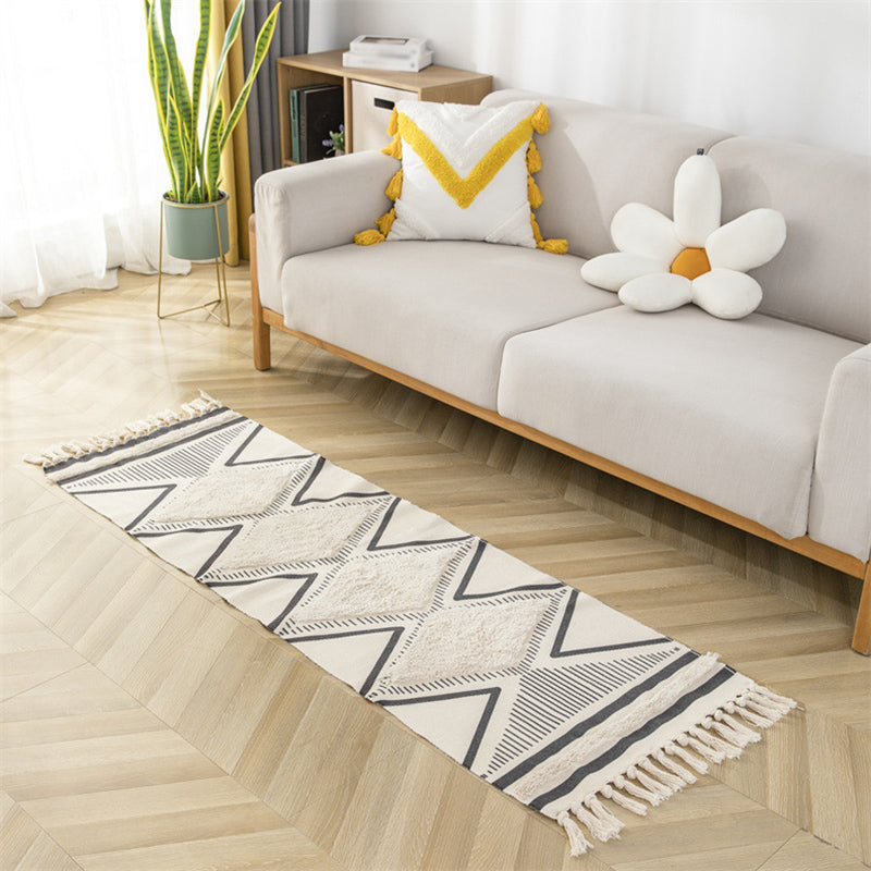 Bohemian Tribal Print Carpet Polyester Fringe Rug Pet Friendly Area Rug for Living Room