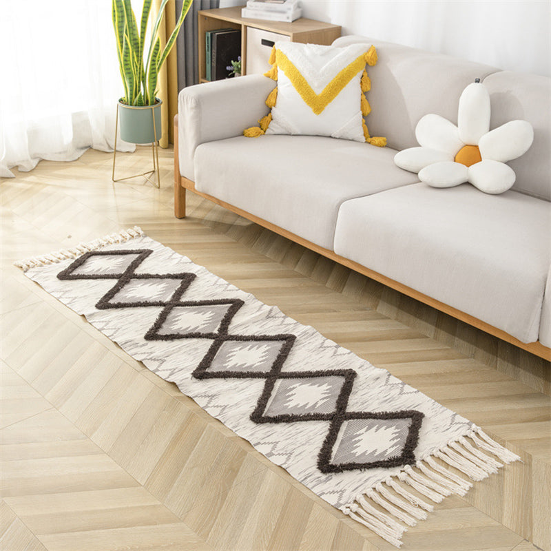 Bohemian Tribal Print Carpet Polyester Fringe Rug Pet Friendly Area Rug for Living Room