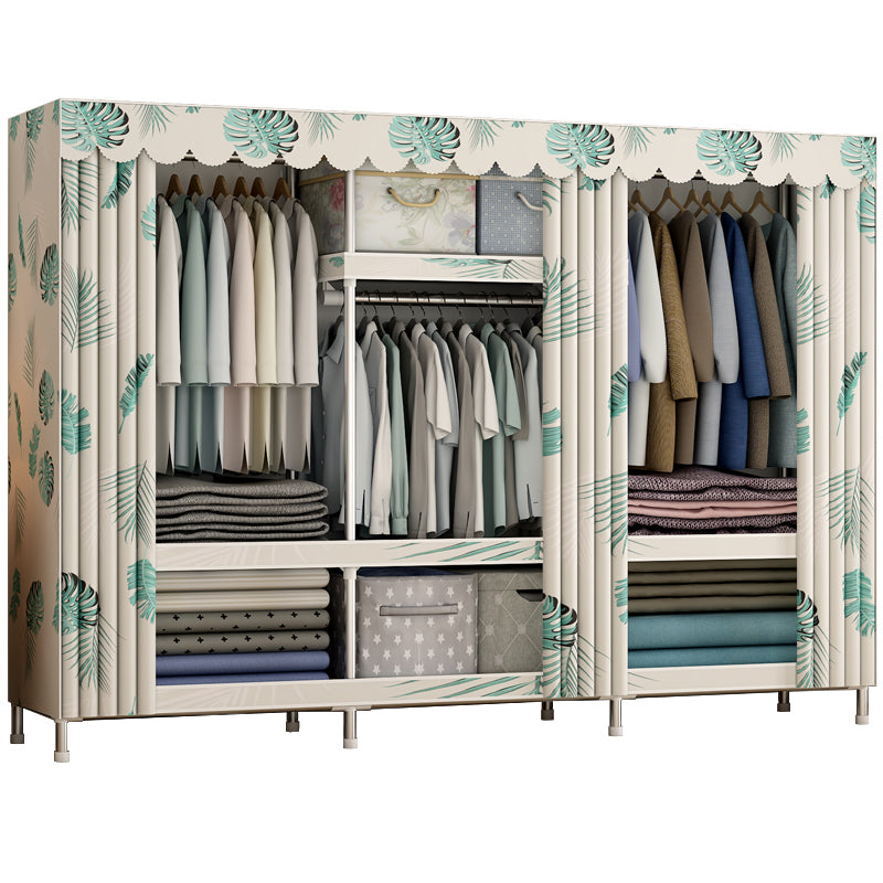 Contemporary Style Metal Wardrobe Cloth Rod Included Wardrobe Closet With Shelves
