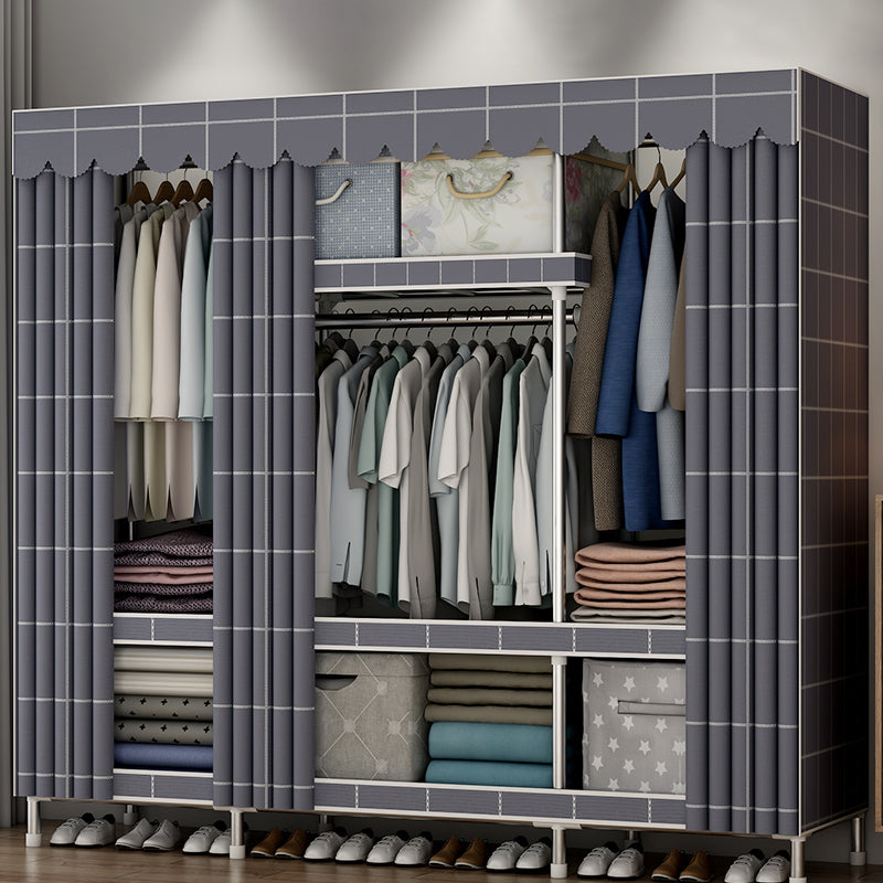 Contemporary Style Metal Wardrobe Cloth Rod Included Wardrobe Closet With Shelves