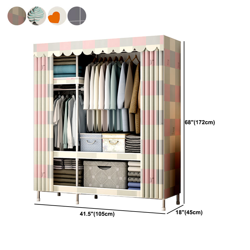 Contemporary Style Metal Wardrobe Cloth Rod Included Wardrobe Closet With Shelves