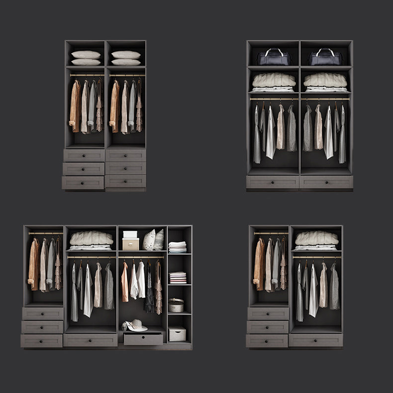 Contemporary Grey Wardrobe Armoire Engineered Wood Wardrobe Closet