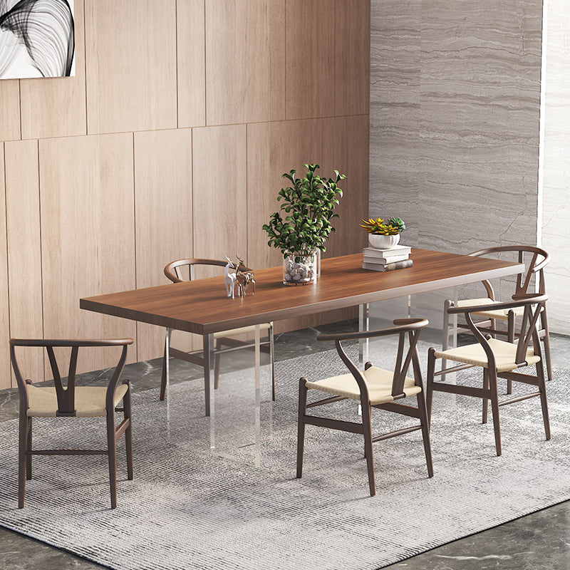 Modern Dining Furniture Set 1/6 Pcs Dark Brown Solid Wood Dining Table and Chairs