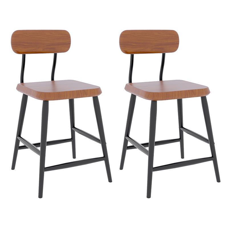 Industrial Square Bar Stool Solid Wood Armless Bar Chair with Metal Legs