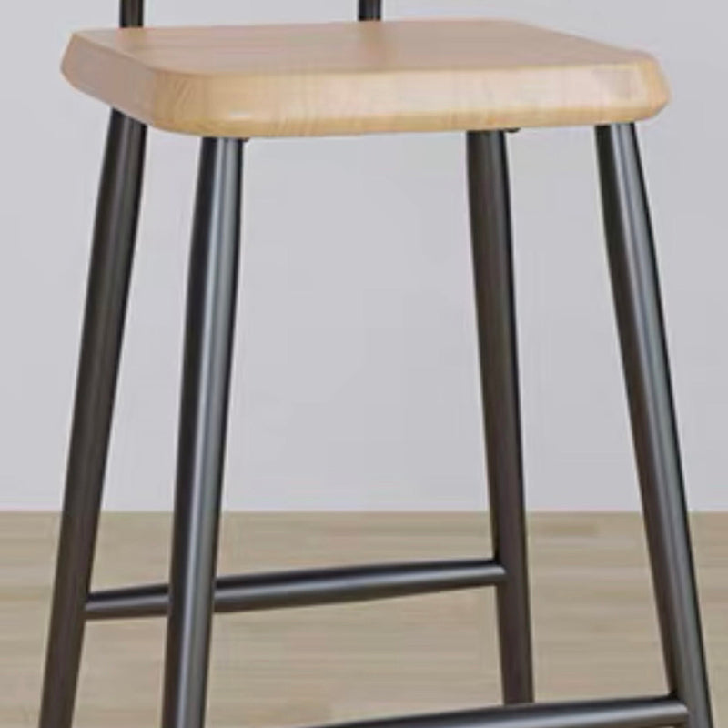Industrial Square Bar Stool Solid Wood Armless Bar Chair with Metal Legs