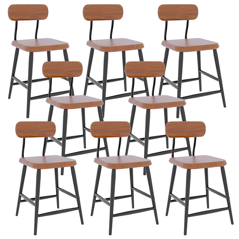 Industrial Square Bar Stool Solid Wood Armless Bar Chair with Metal Legs