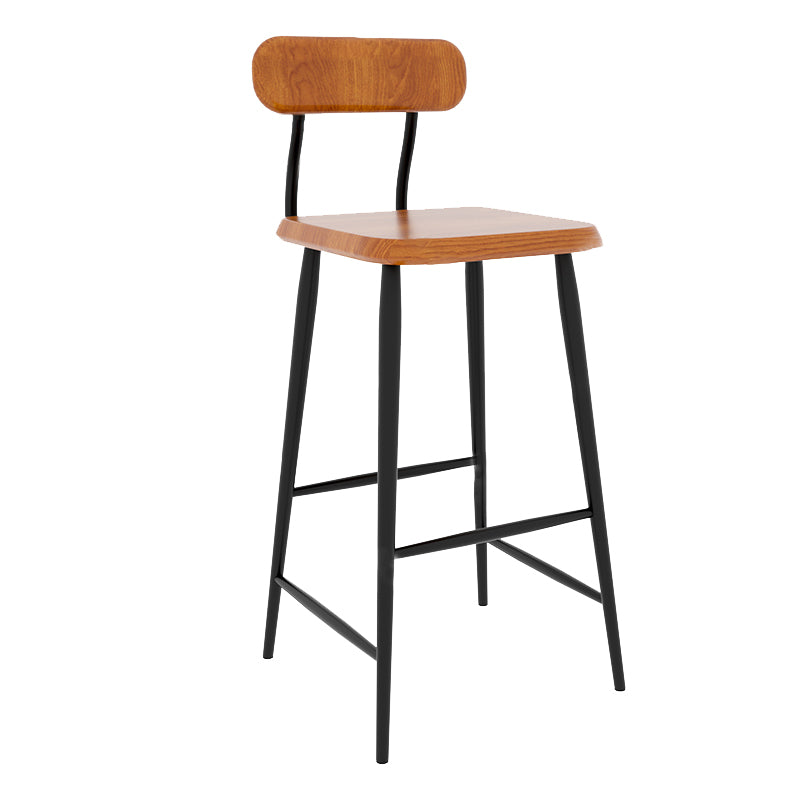 Industrial Square Bar Stool Solid Wood Armless Bar Chair with Metal Legs