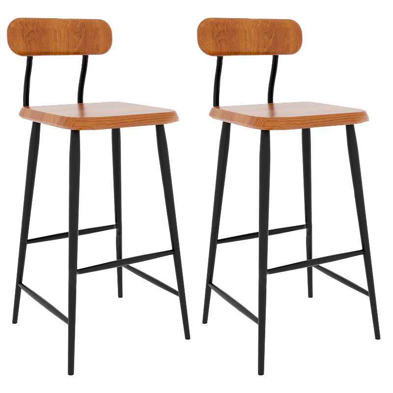 Industrial Square Bar Stool Solid Wood Armless Bar Chair with Metal Legs