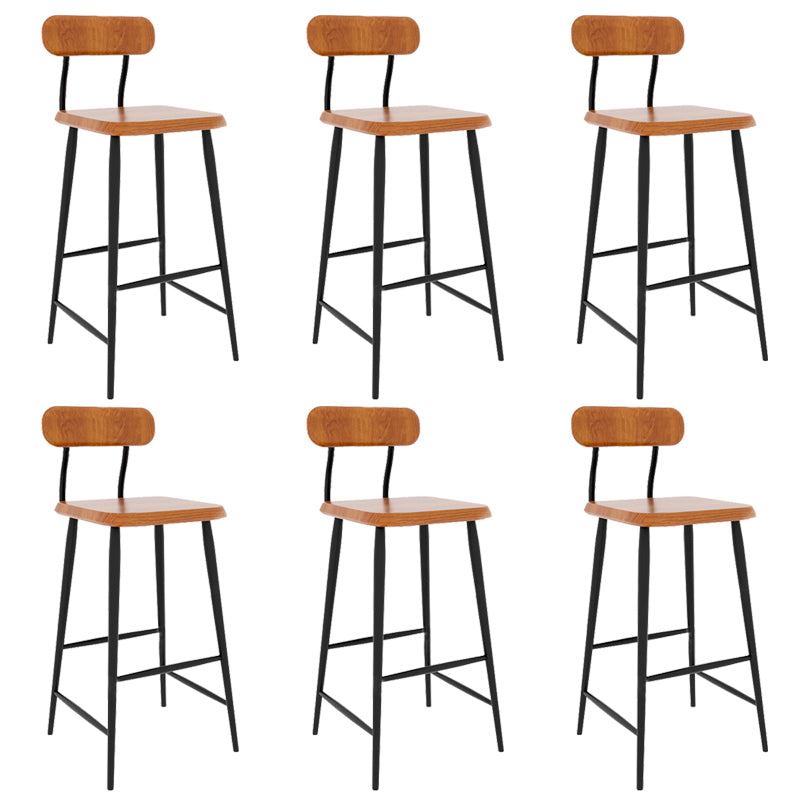 Industrial Square Bar Stool Solid Wood Armless Bar Chair with Metal Legs
