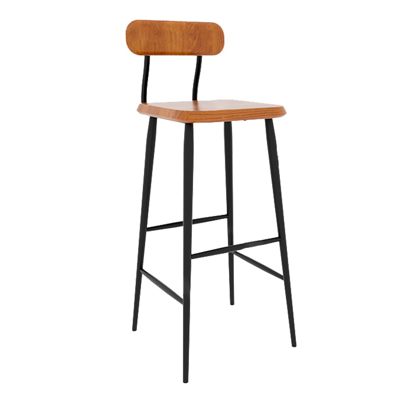 Industrial Square Bar Stool Solid Wood Armless Bar Chair with Metal Legs