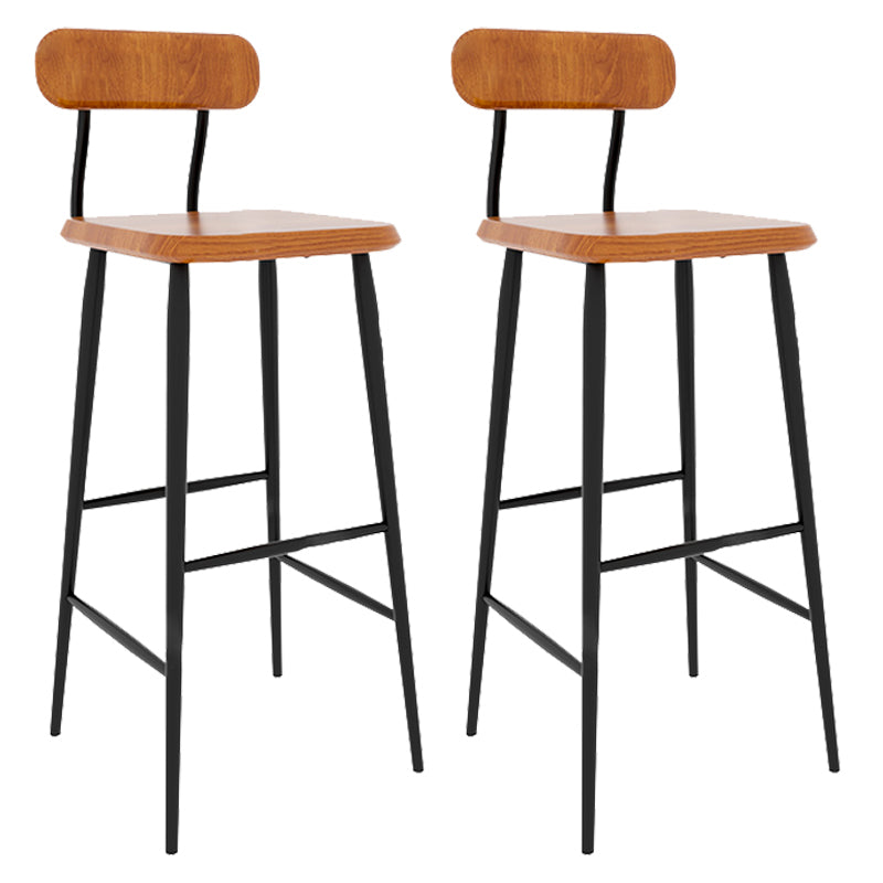 Industrial Square Bar Stool Solid Wood Armless Bar Chair with Metal Legs