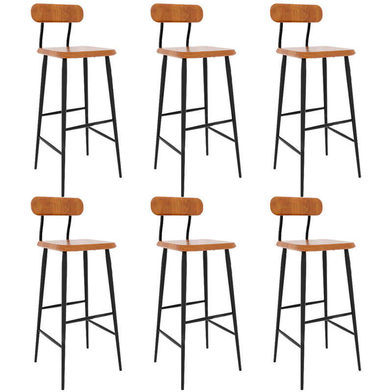 Industrial Square Bar Stool Solid Wood Armless Bar Chair with Metal Legs