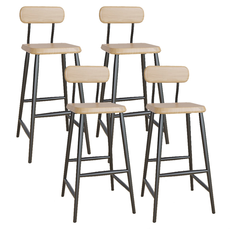 Industrial Square Bar Stool Solid Wood Armless Bar Chair with Metal Legs