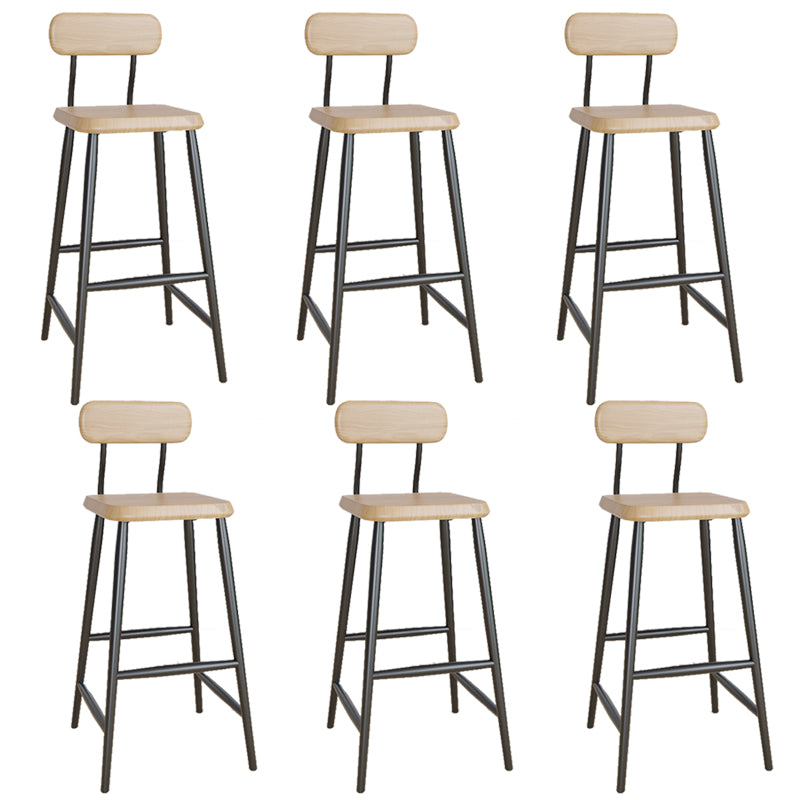 Industrial Square Bar Stool Solid Wood Armless Bar Chair with Metal Legs