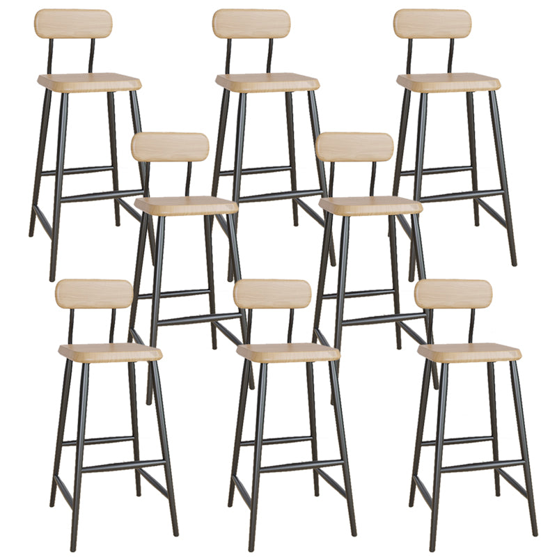Industrial Square Bar Stool Solid Wood Armless Bar Chair with Metal Legs