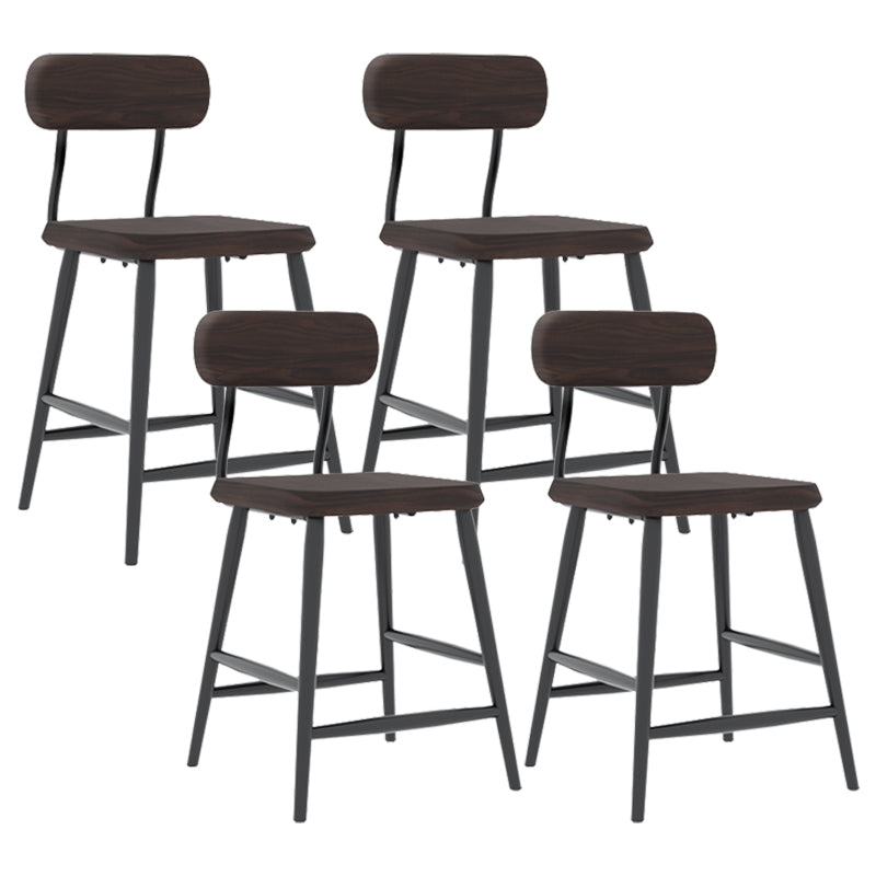 Industrial Square Bar Stool Solid Wood Armless Bar Chair with Metal Legs